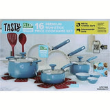 Ceramic 16 piece set of non stick aluminum cookware, slate blue soft and non-toxic healthy ceramic non stick pot set dishwasher safe and non stick pot convenient quality detachable handle induction cookware set non stick cook