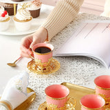 Sakura Train Set, Turkish Arabic Coffee Cups And Saucers, Espresso Cups With Saucer Plates And Spoons, Ceramic Tea Sets With Gift Box, 2.8 OZ (Golden)