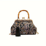 Vintage Chic Mini Shoulder Clutch Bag - Stylish Chain Strap, Versatile for Evening Party, Formal Occasions and Daily Use - Ethnic Inspired Design, Soft Fabric, and Easy to Carry