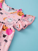 Flutter-Sleeve Pumpkin Halloween Dress - Super Comfort for Little Girls - Perfect Casual Party Wear, Autumn/Spring Seasons