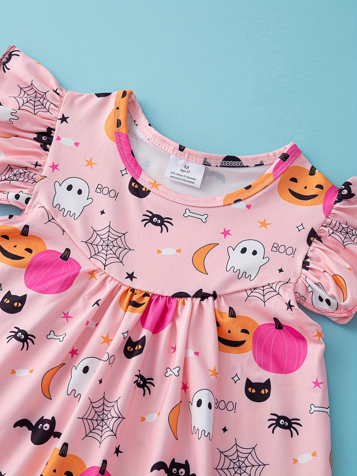 Flutter-Sleeve Pumpkin Halloween Dress - Super Comfort for Little Girls - Perfect Casual Party Wear, Autumn/Spring Seasons