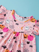 Flutter-Sleeve Pumpkin Halloween Dress - Super Comfort for Little Girls - Perfect Casual Party Wear, Autumn/Spring Seasons