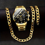 A Set Of 3 Stylish Stainless Steel Quartz Watches For Men, Perfect For Business, Leisure, And Sports. Comes With A Calendar Feature. Ideal As A Gift For Men.