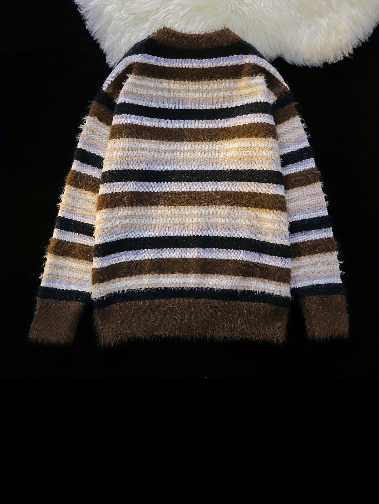 Cozy Striped Knit Sweater for Men - Casual Loose Fit, Color Block Design, Perfect for Fall/Winter