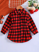 Vintage Style, Plaid Long Sleeve Button Front Shirt Kids Clothes Spring Fall