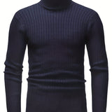 All Match Knitted Solid Sweater, Men's Casual Warm High Stretch Turtleneck Pullover Sweater For Men Fall Winter, Old Money Style