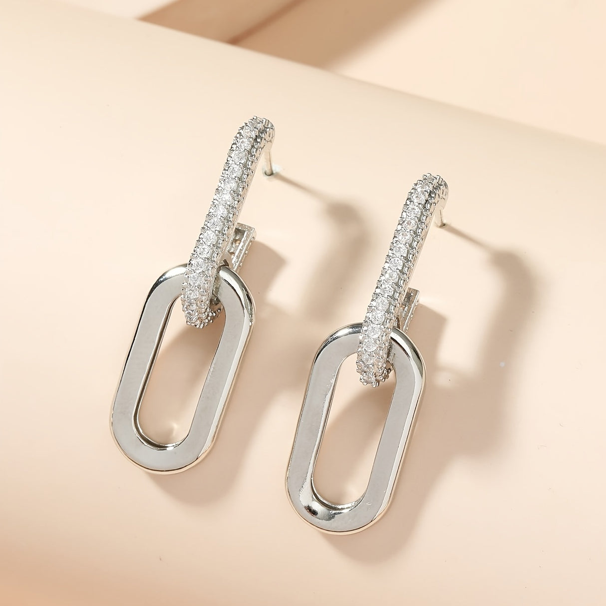 / Silvery Dangle Earrings With Shiny Zircon Decor Elegant Minimalist Style Copper Plated Jewelry Daily Casual