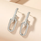 / Silvery Dangle Earrings With Shiny Zircon Decor Elegant Minimalist Style Copper Plated Jewelry Daily Casual