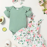 Newborn Baby Girl Clothes Infant Dress Outfit Summer Romper Flower Print Jumpsuit Headband Overall Skirt Clothing Set