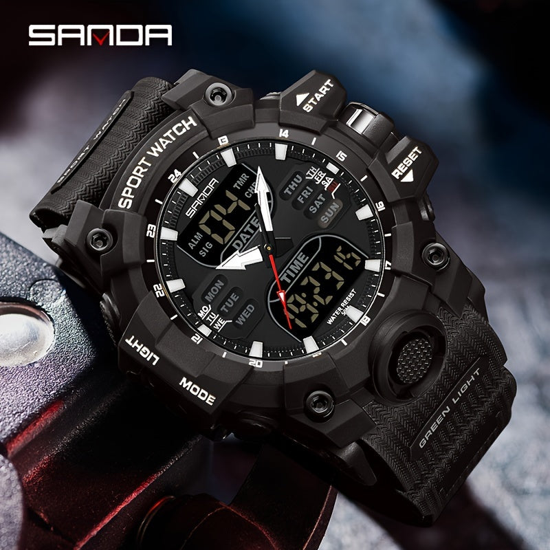 Stylish SANDA Waterproof Multi-Functional Watch for Men - Wrist Watches with Date Display, Alarm, Stopwatch, and LED Light - Perfect for Outdoor Activities