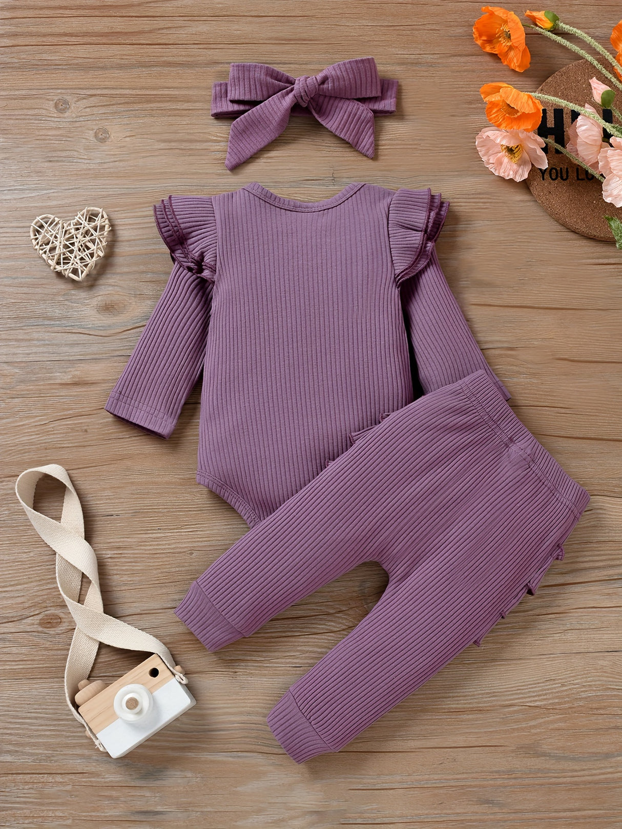 Baby Girl Clothes Newborn Romper Long Sleeve Infant Outfits 3pcs Ruffle Tops + Pants + Headband 0-18 Months, Infant Fall Wear | Bow Adorned Outfit | Soft Newborn Clothes, Newborn Girl Clothes, Perfect for Outdoor