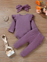 Baby Girl Clothes Newborn Romper Long Sleeve Infant Outfits 3pcs Ruffle Tops + Pants + Headband 0-18 Months, Infant Fall Wear | Bow Adorned Outfit | Soft Newborn Clothes, Newborn Girl Clothes, Perfect for Outdoor