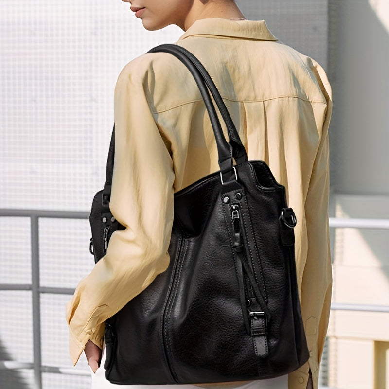 Luxurious Soft Leather Retro Tote Handbag - Spacious Multi-Pocket Design, Adjustable Shoulder Strap, and Stylish Crossbody Option - Perfect Mother's Day Gift or Everyday Essential for Ladies