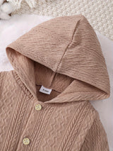 BROWNBARK Cozy Brown Hooded Baby Boy Bodysuit - Cute Pit Strip Knit, Long Sleeve with Easy-Button Closure, Polyester & Elastane Blend, Machine Washable - Perfect for Fall, Baby Boy Clothes, BROWNBARK, Perfect for Outdoor