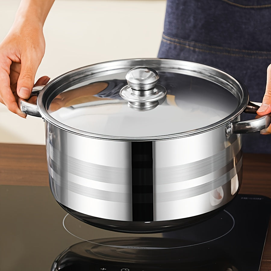 TAUFIKT 10pcs Set Of Stainless Steel Pots, Specifications Are 6.69/7.68/8.54/9.33/10.04inch, Stainless Steel Cooking Pot, 5 Pots + 5 Pot Lids, Suitable for Induction Cookers And Gas Stoves, Stainless Steel Double Handle with