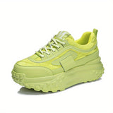 Women's Simple Pure Color Thick Bottom Running Shoes, Soft Comfortable Lace Up Sneakers, Versatile Non-slip Sports Shoes