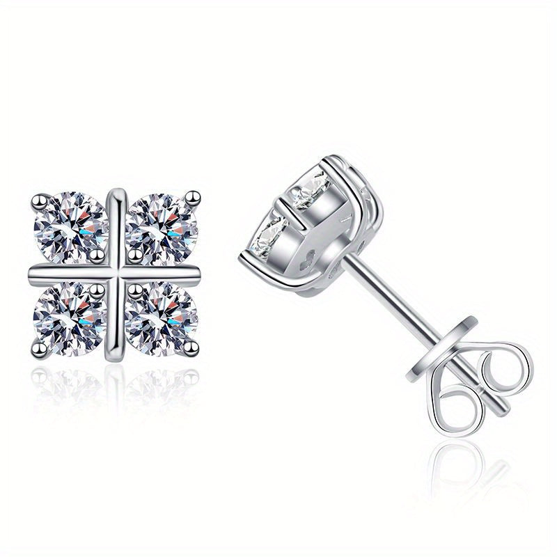 925 Sterling Silver Moissanite Stud Earrings Geometric Rhombus For Men Women Couple Jewelry  Holiday Birthday Anniversary Mother's Day Gift
