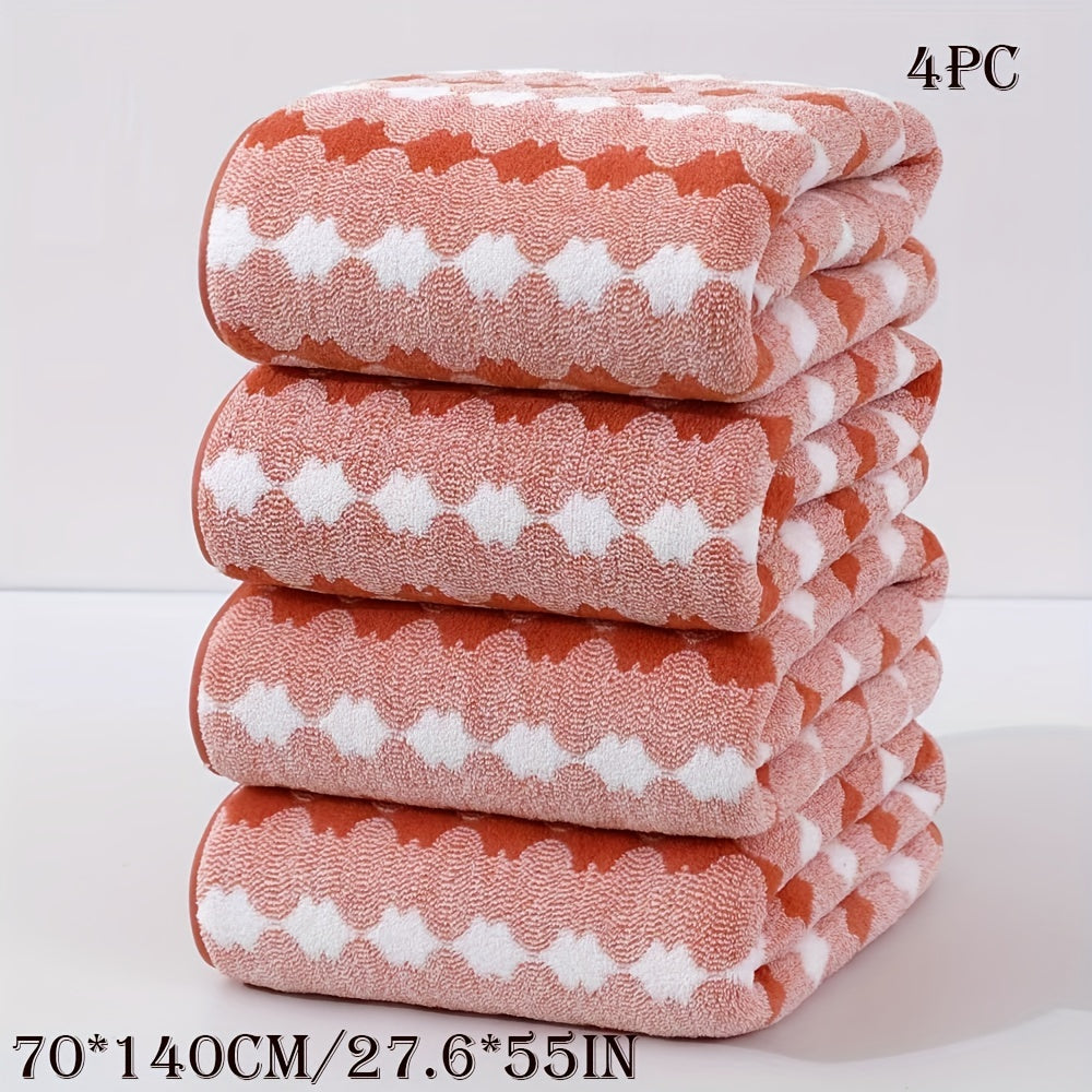 4-Pack Space-Themed Bath Towel Set, Quick-Dry Absorbent Towels, 27.6x55 inches, 300gsm, for Pool Party, School, Camping, Modern Geometric Pattern, Rectangular, High Absorbency, Knitted Fabric, Home Bathroom Essentials