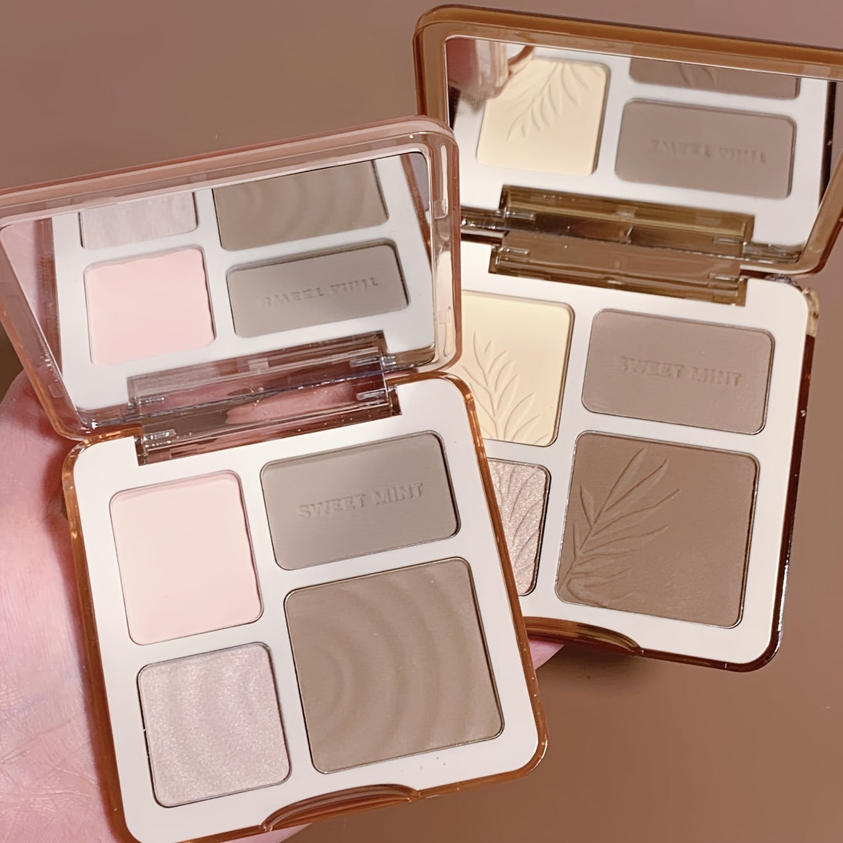 4 Colors JU DUO Warm/ Cold Matte Shimmer Color Facial Pressed Powder Highlighter Contour Nose Shadow Palette