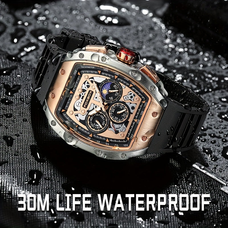 Foxbox Men's Waterproof Quartz Wristwatch, Date Sport Silicone Wrist Watches