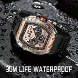 Foxbox Men's Waterproof Quartz Wristwatch, Date Sport Silicone Wrist Watches
