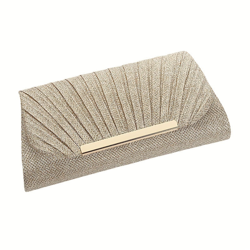 Glamorous Ruched Metal Decor Clutch Handbag - Sparkling Prom Purse with Adjustable Chain - Perfect Evening Bag for Weddings and Parties