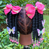 2pcs Delicate Kids Ponytail Extensions, Braids With Beads, Sweet Hair Extension With Elastic Tie, Twist Ponytails With Hair Bows Butterflies, Cute Pigtail, Beautiful Wig For Girls Casual Leisure Party Supplies, Gift Stage Per