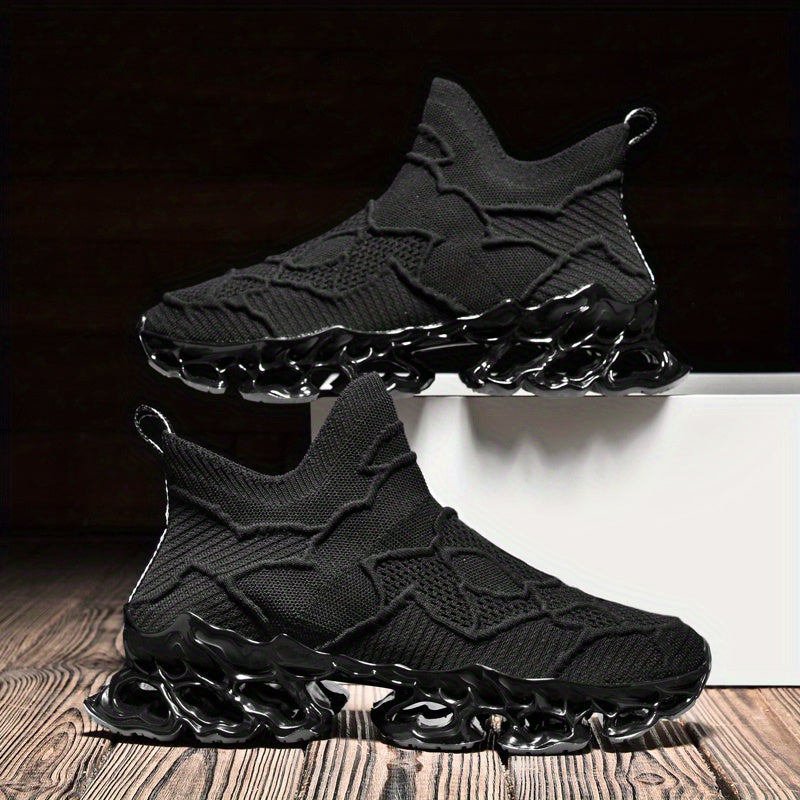 Men's Color Block Trendy Blade Sneakers, Breathable Shock Absorption Running Shoes, Non Slip Sneakers For Gym Jogging Tennis, 2023 New