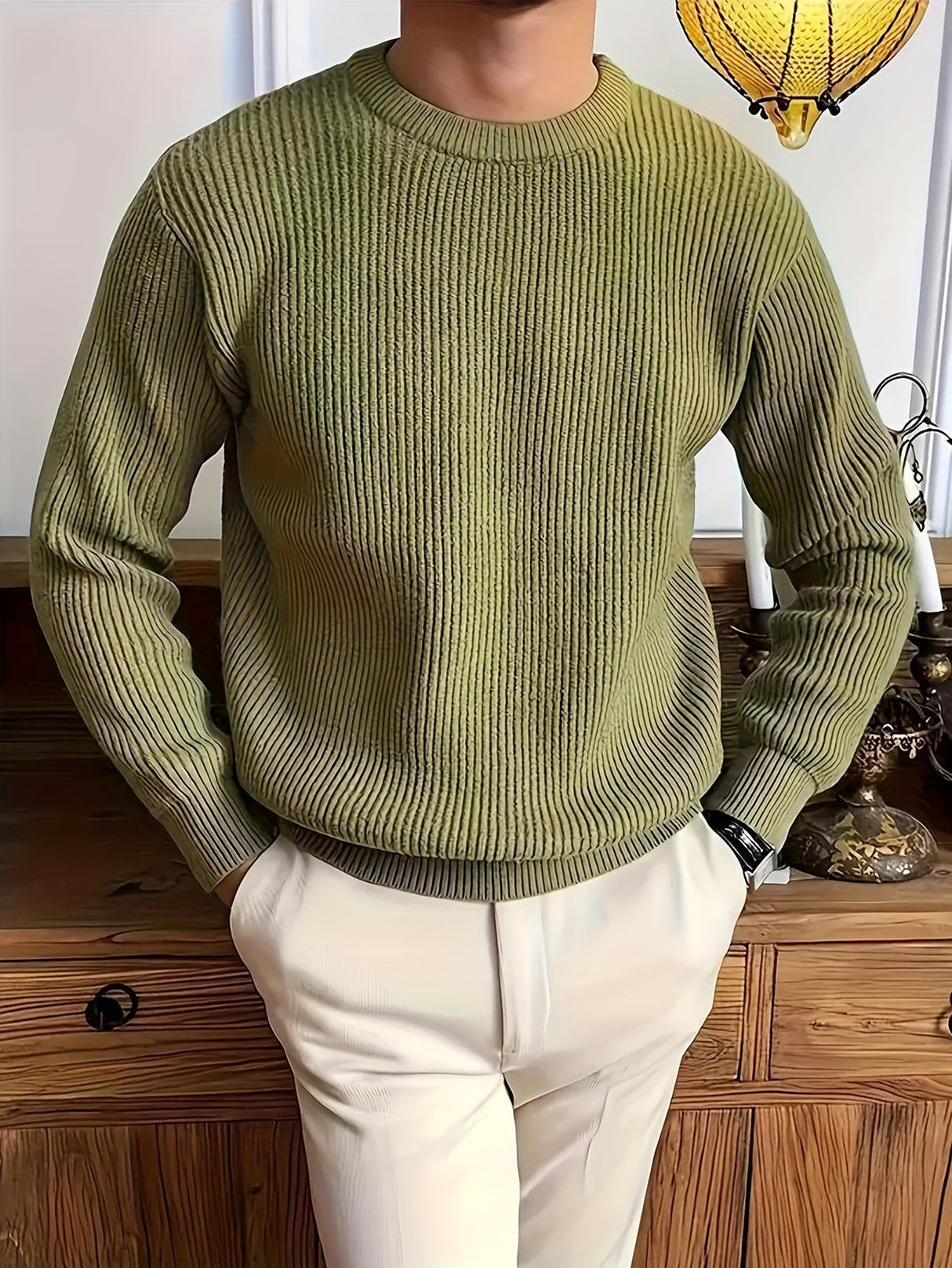 Cozy Solid Color Crew Neck Sweater for Men - Long Sleeve Pullover Tops for Spring and Fall - Soft, Breathable, and Versatile Casual Wear
