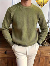 Cozy Solid Color Crew Neck Sweater for Men - Long Sleeve Pullover Tops for Spring and Fall - Soft, Breathable, and Versatile Casual Wear