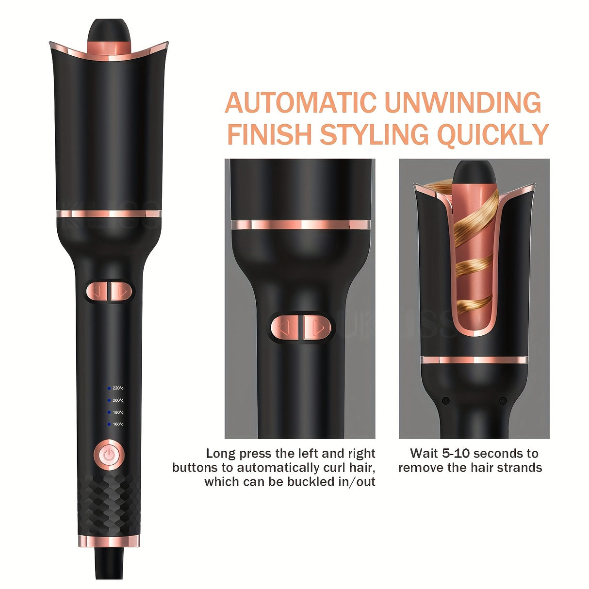 Ceramic Auto Hair Curler | Fast-Heating Rotating Wand | Efficient Styling Tool | Ideal Unisex Gift | US Plug