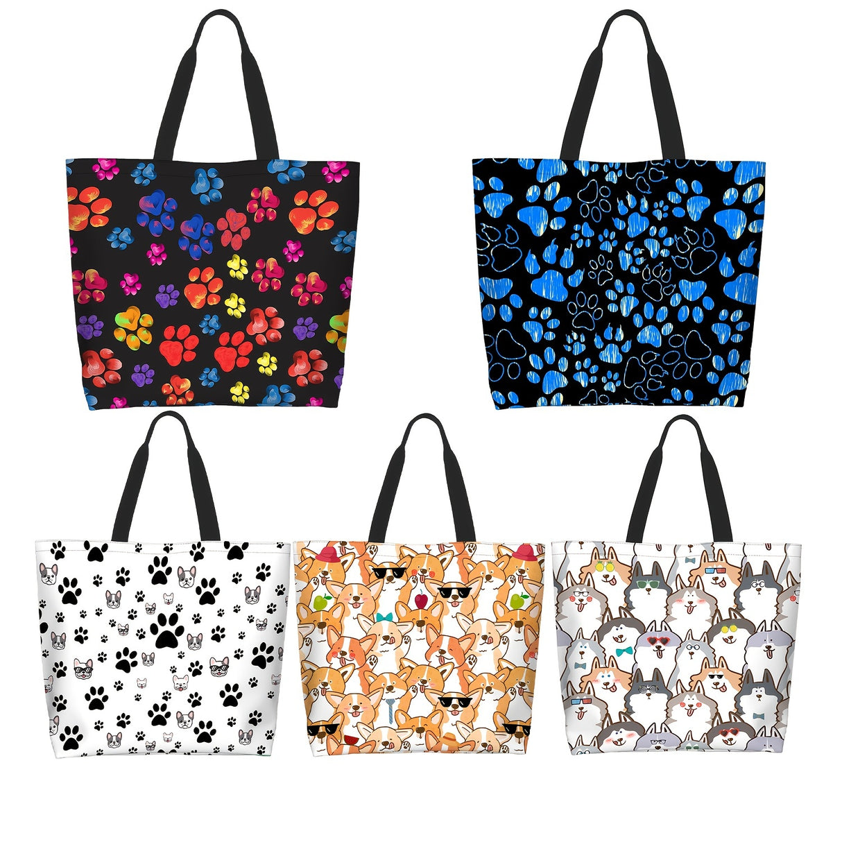 Large Capacity Tote Bag - Dog Paws Pattern Handbag Gym Bag, Travel Weekender Bag, Shopping Bag For Women Men