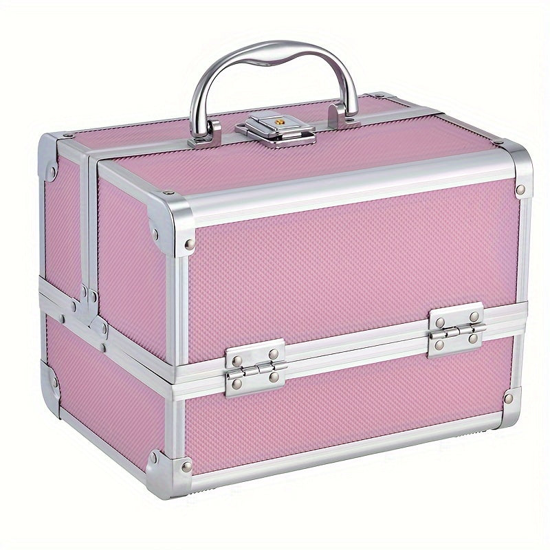 Professional Makeup Artist Travel Case - 6.7x6.7x9" Portable Cosmetic Organizer with Mirror, Brush Holder & Lockable Key - Ideal for Jewelry Storage & Bathroom Essentials