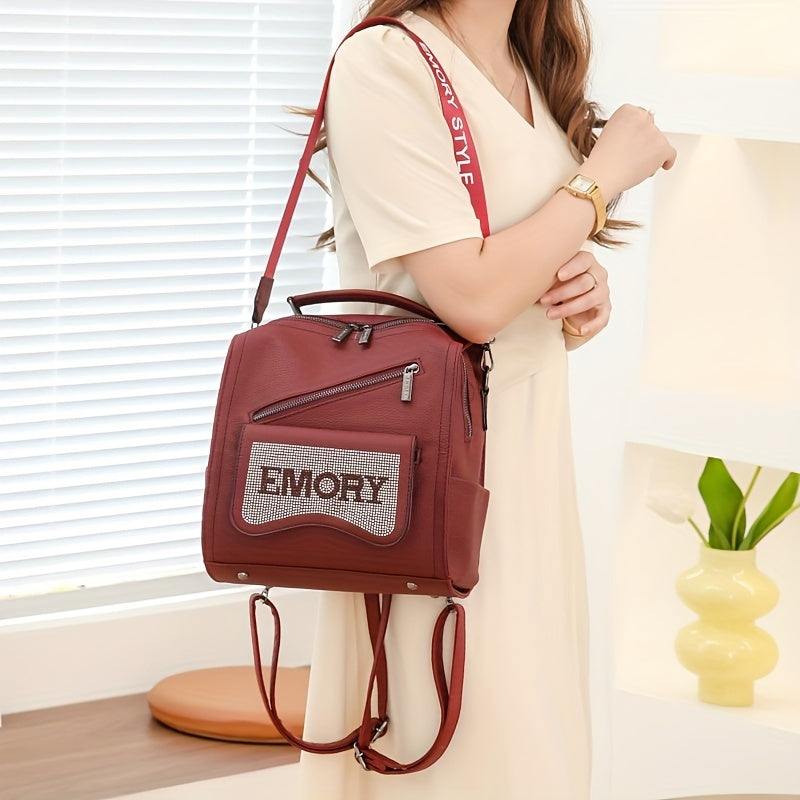 4PCS Vintage Convertible Backpack Set, Retro Fashion Tote Bag, Women's Casual Handbag & Shoulder Purse & Wristlet