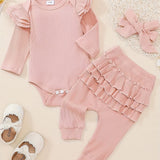 Baby Girl Clothes Newborn Romper Long Sleeve Infant Outfits 3pcs Ruffle Tops + Pants + Headband 0-18 Months, Infant Fall Wear | Bow Adorned Outfit | Soft Newborn Clothes, Newborn Girl Clothes, Perfect for Outdoor