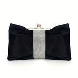 Rhinestone Decor Fashion Clutch Bag, Kiss-Lock Metal Chain Portable Handbag, Women's Purses & Evening Bags