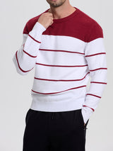 1pc Men'S Casual Viscose Sweater - Crew Neck Striped Pullover with Medium Stretch Knit Fabric, Regular Fit Sports Sweater - For Men - Suitable for Casual Wear, Sports & Everyday - Perfect Gift for Boyfriend & Father