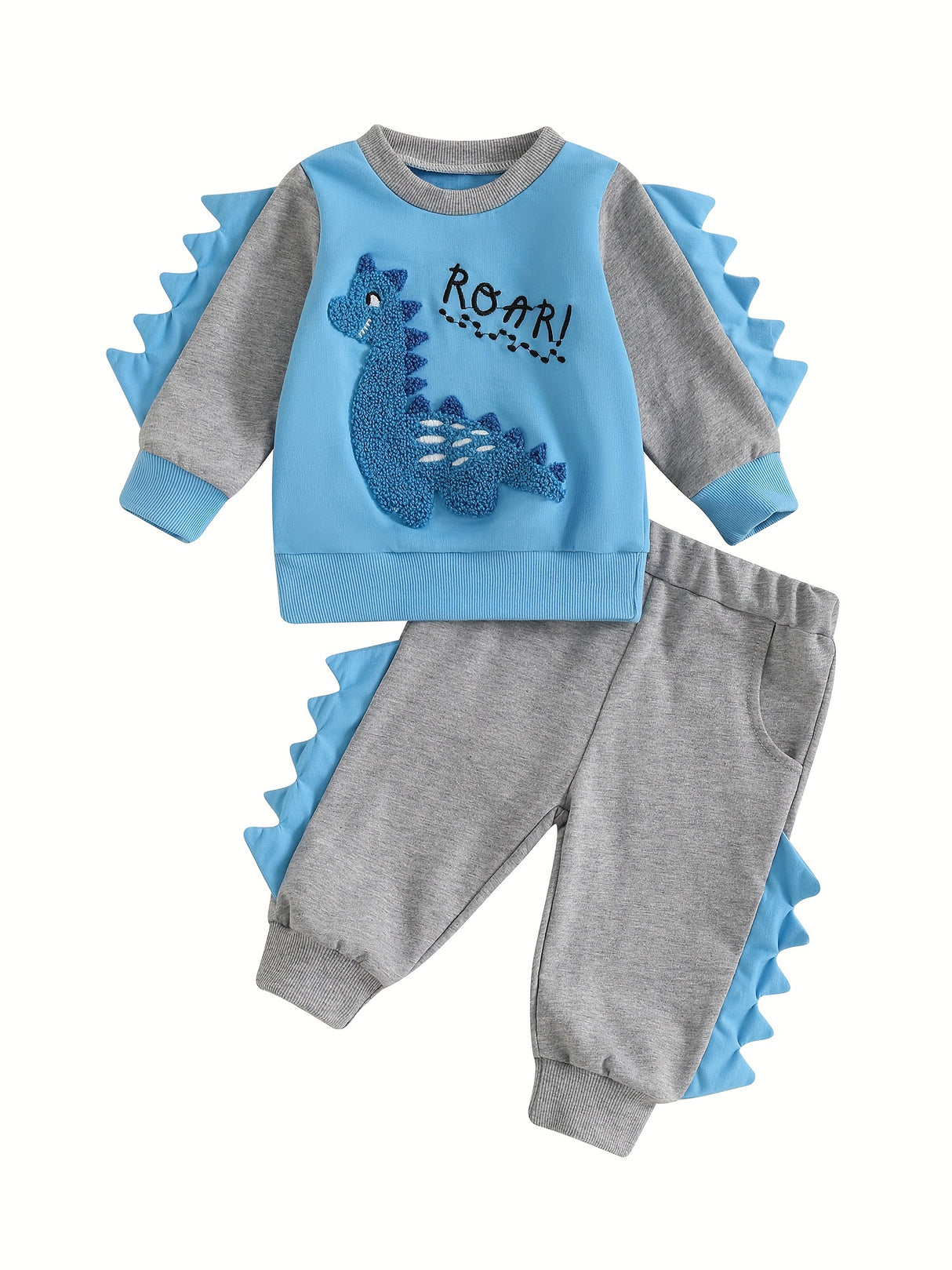 Toddler Boys Fall Outfits Dinosaur Letter Embroidery Long Sleeve Sweatshirts and Long Pants 2Pcs Clothes Set