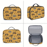 Excavator Print Pattern Double Shoulder Backpack, Boys' Large Capacity Yellow Polyester School Bag