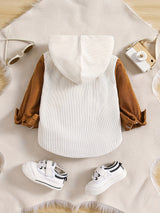 Toddler Boys Stylish Solid Color Hooded Bomber Jacket - Water-Resistant Polyester Fabric, Casual Button Down Coat with Pocket, Regular Fit for Spring and Fall Seasons