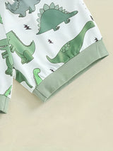 2-Piece Toddler Boys Set, Summer Outfit, Elastic Waist, Crew Neck Tank Top + Shorts, Casual Dinosaur Print Clothing Set
