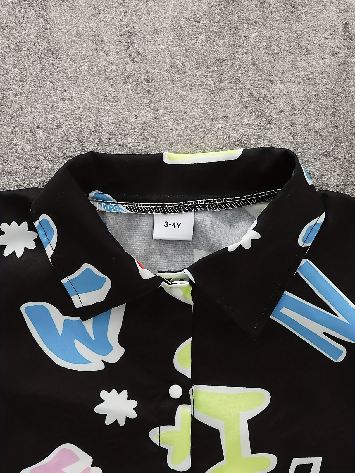 Cartoon Colorful Letter Print Boys Creative Shirt & Hat (Without T-shirt), Casual Short Sleeve Lapel Shirt Tops, Boys Clothes For Summer Outdoor