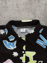 Cartoon Colorful Letter Print Boys Creative Shirt & Hat (Without T-shirt), Casual Short Sleeve Lapel Shirt Tops, Boys Clothes For Summer Outdoor