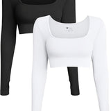Women'S High-Intensity Yoga & Fitness Long Sleeve Crop Tops - Slimming, Stretchy, Four Seasons, Versatile Wear (2pcs Set), High-Waisted Design, Breathable Fabric, No Belt, Stretchy Fabric, Crop Top, Solid Color
