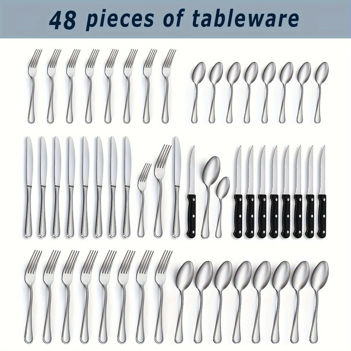 48/72pcs Silverware Set, Including Steak Knife, Premium Stainless Steel Cutlery Set, Knife, Spoon, And Fork Set, Dishwasher Washable, Stylish Design