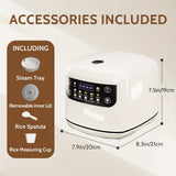 Bluebow 2L Mini Digital Rice Cooker - 10-in-1 Portable Multi-Function with Auto Presets, Non-Stick Inner Pot, Touch-Screen Controls, Delay & Keep Warm, White, Perfect for Home Kitchens, Sleek Modern Appliance | Durable Alumin