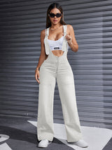 Women'S Clothing For Autumn And Summer, Women'S Summer Wear, Women'S Denim, Overalls, Adjustable Shoulder Straps, Loose Straight Legs, Wide-leg Denim Jumpsuits, Loose Jumpsuits