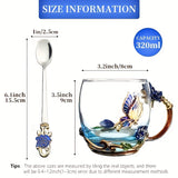 Elegant Ramadan Rose Enamel Glass Tea Cup with Spoon - BPA-Free, Crystal-Embellished Mug for Hot Drinks, Ideal Gift