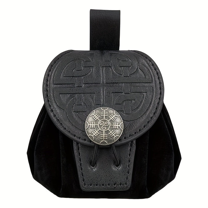 Mid-Century Style Embossed Belt Bag For Men, Viking Vintage Style Renaissance Portable Waist Bag, Coin Purse Dice Bag