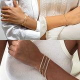 5pcs 14k Golden Plated Bracelets For Women, Cute Tennis Beaded Bracelets Exquisite Stainless Steel Jewelry For Women